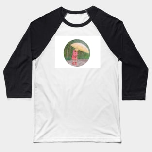 Girl walking in the rain and having fun with the water puddles Baseball T-Shirt